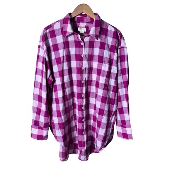 Antropologie MAEVE The Bennet Buttondown Shirt Buffalo Check Pink Combo Medium - Picture 6 of 12